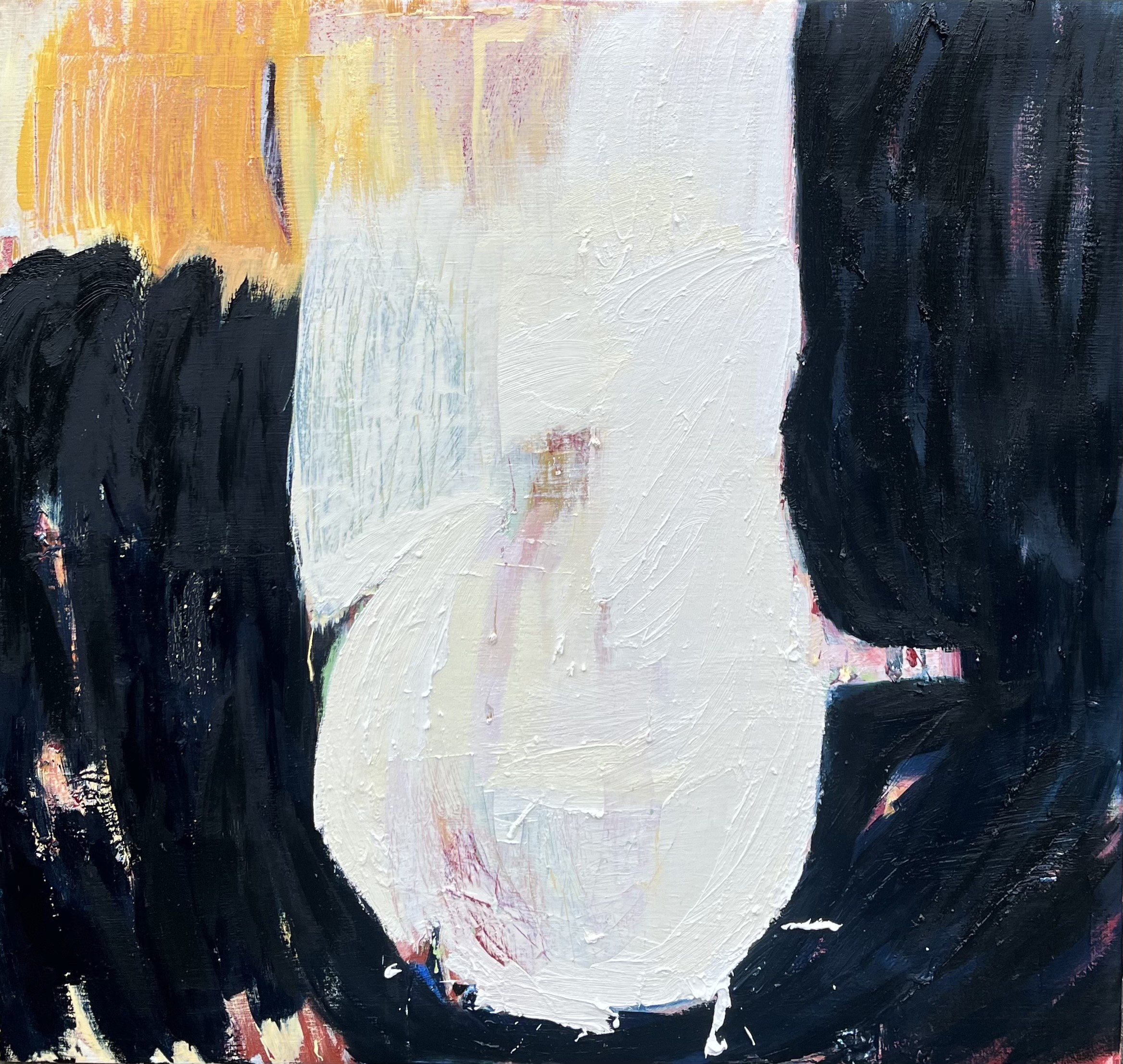 Abstract schilderij in wit en zwart van Fien Stevens, OOHW Gistel